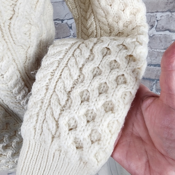 Irelandseye Cara Crew Neck 100% Virgin Wool Cream Size Small Fisherman - Picture 7 of 14